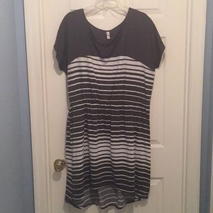 Gray/white striped high-low dress